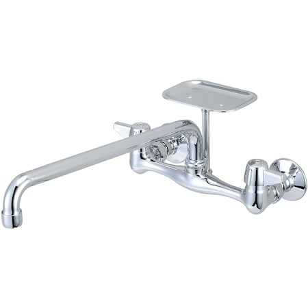 Central Brass Two Handle Wallmount Kitchen Faucet, NPT, Wallmount, Polished Chrome, Spout Length: 14-Inch 0048-TA4